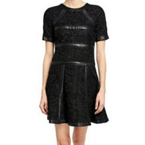 NEW - The Kooples - Black Leather and Botanique Lace Cocktail Dress, Size 38 (M)